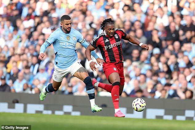 Adama Traore (right) beat Kyle Walker (left) for pace during Man City's 3-2 win over Fulham