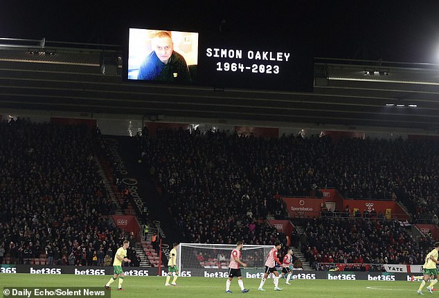 A tribute to Mr Oakley was paid in the 59th minute of Southampton's first game after his death at Southampton General Hospital on November 13, 2023