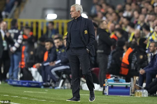 Fenerbahce manager Jose Mourinho pictured on the touchline during Thursday evening's 1-1 draw against Manchester United in the UEFA Europa League