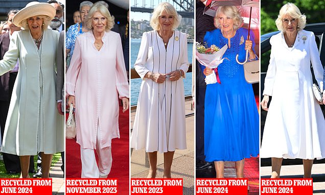 Camilla champions sustainable style: Queen recycles her designer favourites on royal tour