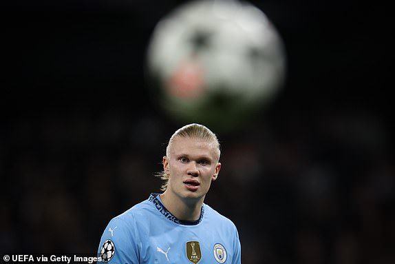 MANCHESTER, ENGLAND - OCTOBER 23: Erling Haaland of Manchester City looks on during the UEFA Champions League 2024/25 League Phase MD3 match between Manchester City and AC Sparta Praha at City of Manchester Stadium on October 23, 2024 in Manchester, England. (Photo by Alex Pantling - UEFA/UEFA via Getty Images)