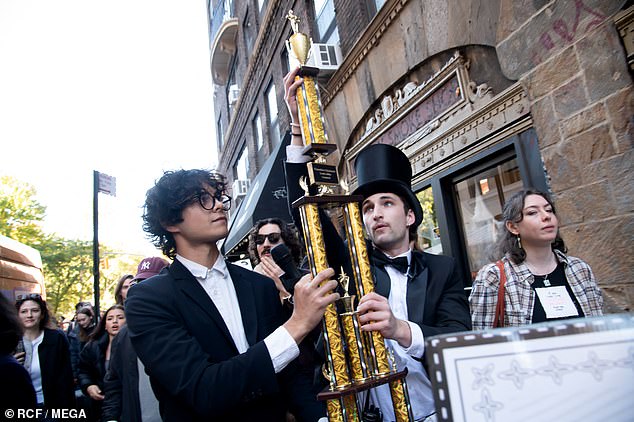 Timothee Chalamet has sparked pandemonium in New York after shocking fans by showing up to his own lookalike contest. (Pictured: Some of the competitors before the actor showed up)