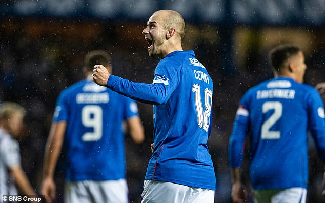 Winger Vaclav Cerny celebrates scoring the winning goal in Rangers' 2-1 victory at Ibrox