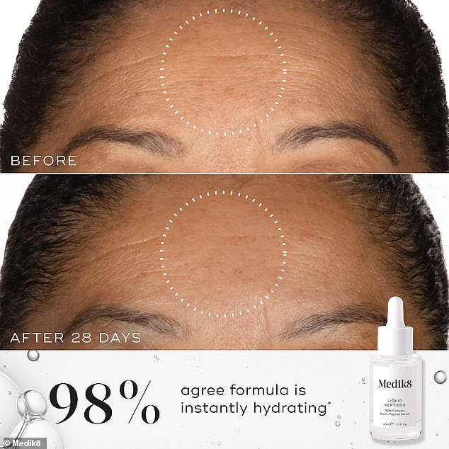 The serum is designed to visibly smooth fine lines, expression lines, and deep-set wrinkles, deeply hydrating the skin