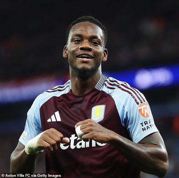 BIRMINGHAM, ENGLAND - OCTOBER 22: Jhon Duran of Aston Villa celebrates scoring his team's second goal during the UEFA Champions League 2024/25 League Phase MD3 match between Aston Villa FC and Bologna FC 1909 at Villa Park on October 22, 2024 in Birmingham, England. (Photo by Aston Villa/Aston Villa FC via Getty Images)