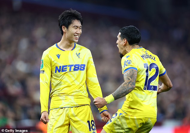 The Japanese midfielder fired home from 25 yards as Palace eased pressure on Oliver Glasner