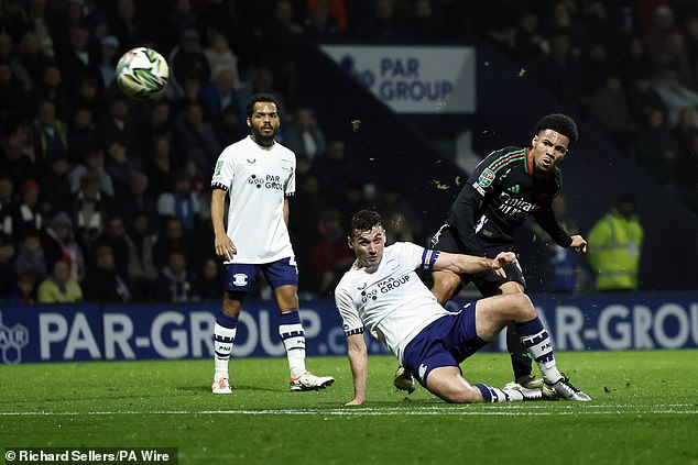 Ethan Nwaneri netted a stunner in Arsenal's 3-0 win over Preston on Wednesday evening