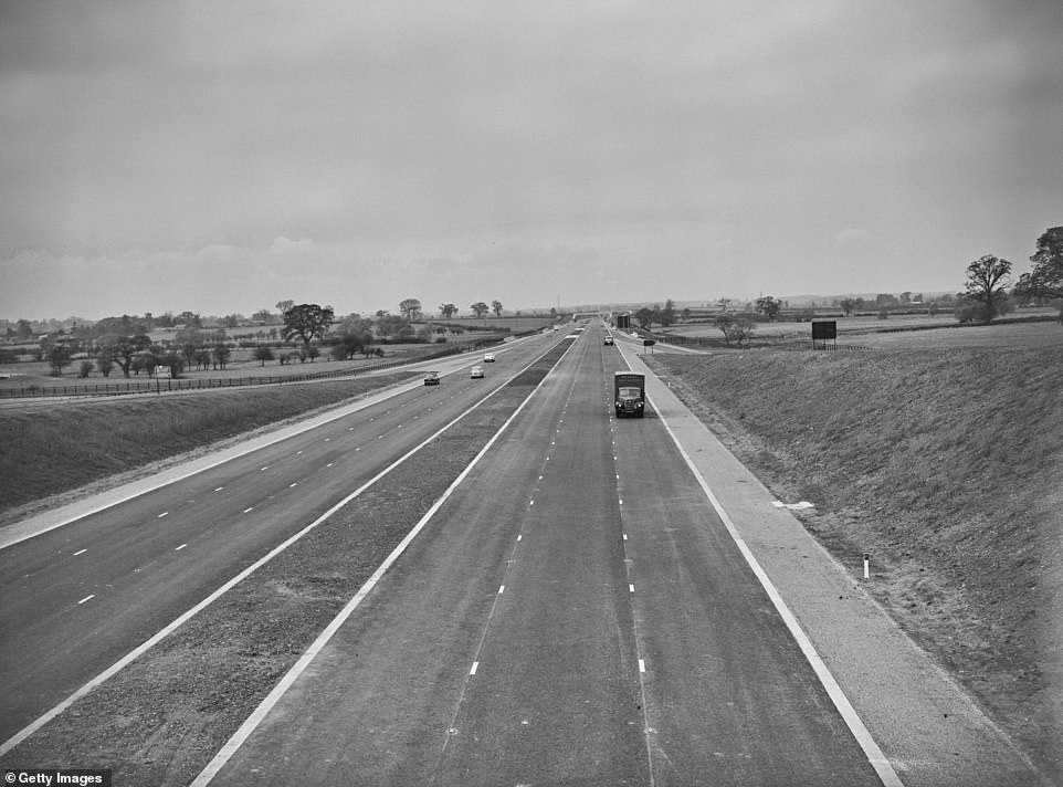 Traffic seen using the M1 near Luton in Bedfordshire on the day the motorway opened