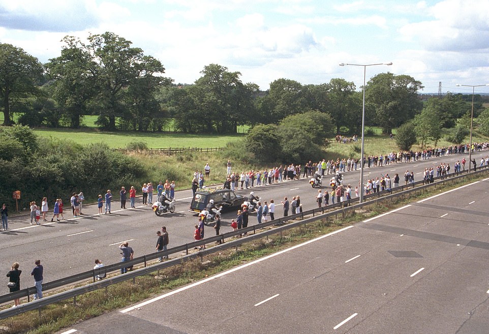 The Princess' funeral sparked an unprecedented event when the police allowed pedestrians onto the normally busy motorway almost the entire length of the closed route to pay their respects