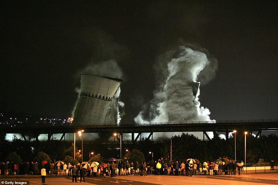 24 August 2008: The Tinsley cooling towers come crashing to the ground after standing next to the M1 motorway in Sheffield for 70 years