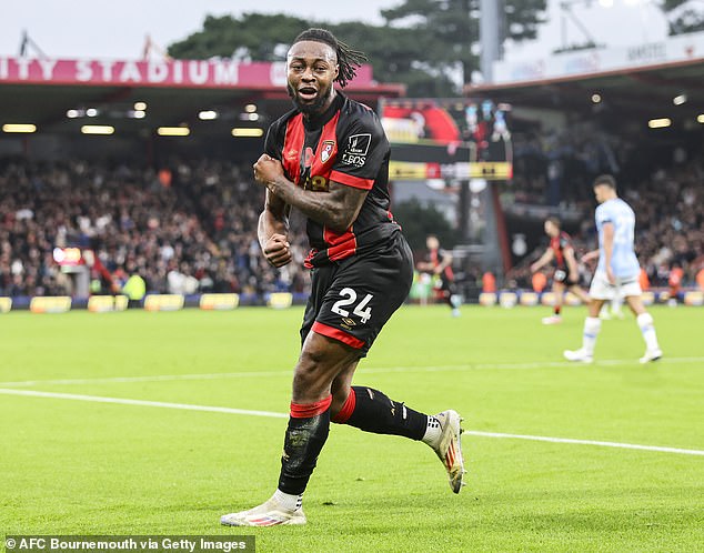 Antoine Semenyo powered Bournemouth ahead on a history-making day on the south coast