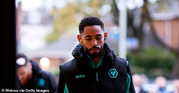 WOLVERHAMPTON, ENGLAND - NOVEMBER 02: Matheus Cunha of Wolverhampton Wanderers arrives at the stadium ahead of the Premier League match between Wolverhampton Wanderers FC and Crystal Palace FC at Molineux on November 02, 2024 in Wolverhampton, England. (Photo by Jack Thomas - WWFC/Wolves via Getty Images)