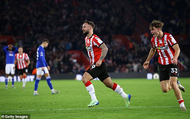 The 27-year-old wheeled away in celebration after finding the back of the net late on