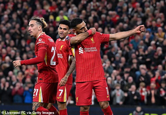 LIVERPOOL, ENGLAND - NOVEMBER 02: (THE SUN OUT, THE SUN ON SUNDAY OUT) Mohamed Salah of Liverpool celebrating after scoring the second Liverpool goal during the Premier League match between Liverpool FC and Brighton & Hove Albion FC at Anfield on November 02, 2024 in Liverpool, England. (Photo by John Powell/Liverpool FC via Getty Images)