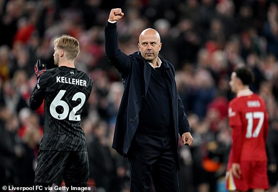 LIVERPOOL, ENGLAND - NOVEMBER 02: (THE SUN OUT, THE SUN ON SUNDAY OUT) Head coach Arne Slot of Liverpool after the Premier League match between Liverpool FC and Brighton & Hove Albion FC at Anfield on November 02, 2024 in Liverpool, England. (Photo by Nick Taylor/Liverpool FC/Liverpool FC via Getty Images)