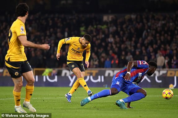 WOLVERHAMPTON, ENGLAND - NOVEMBER 02: Joao Gomes of Wolverhampton Wanderers scores his team's second goal during the Premier League match between Wolverhampton Wanderers FC and Crystal Palace FC at Molineux on November 02, 2024 in Wolverhampton, England. (Photo by Jack Thomas - WWFC/Wolves via Getty Images)