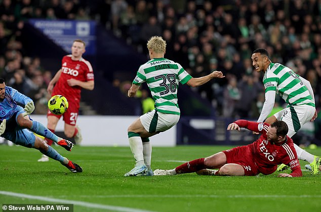 Celtic's Daizen Maeda scores his sides sixth goal of the game during the Viaplay Cup semi final match