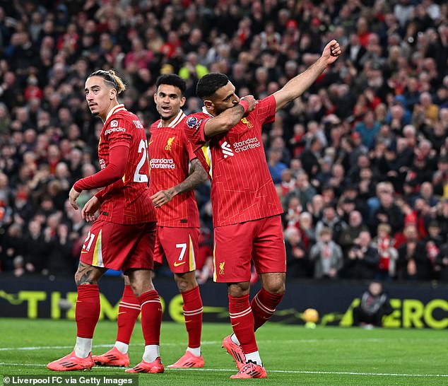 Quick-fire goals by Cody Gakpo and Mohamed Salah (right) saw off the Seagulls