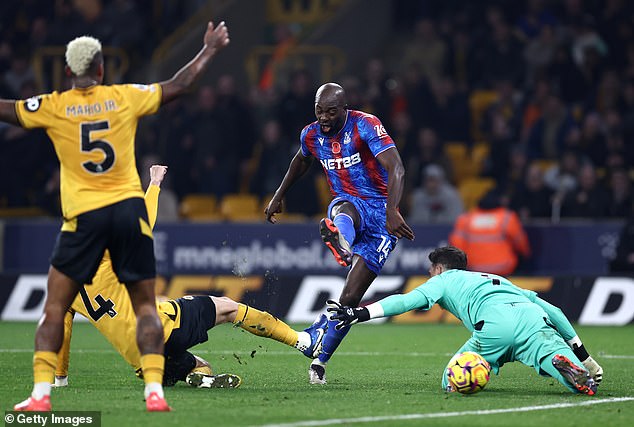 Jean-Philippe Mateta fired home for Palace in stoppage time but VAR ruled it out for a foul