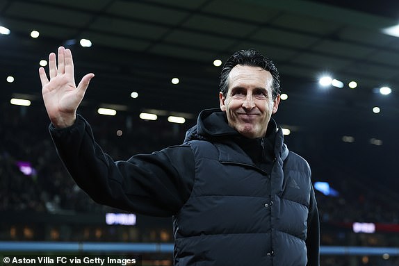 BIRMINGHAM, ENGLAND - OCTOBER 30: Unai Emery, Manager of Aston Villa, acknowledges the fans prior to the Carabao Cup Fourth Round match between Aston Villa and Crystal Palace at Villa Park on October 30, 2024 in Birmingham, England. (Photo by Aston Villa/Aston Villa FC via Getty Images)