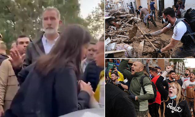 Moment King Felipe snaps back after he and Queen Letizia were pelted with mud while