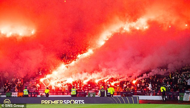 Pyrotechnics during Celtic's Premier Sports Cup semi-final caused the kick-off to be delayed