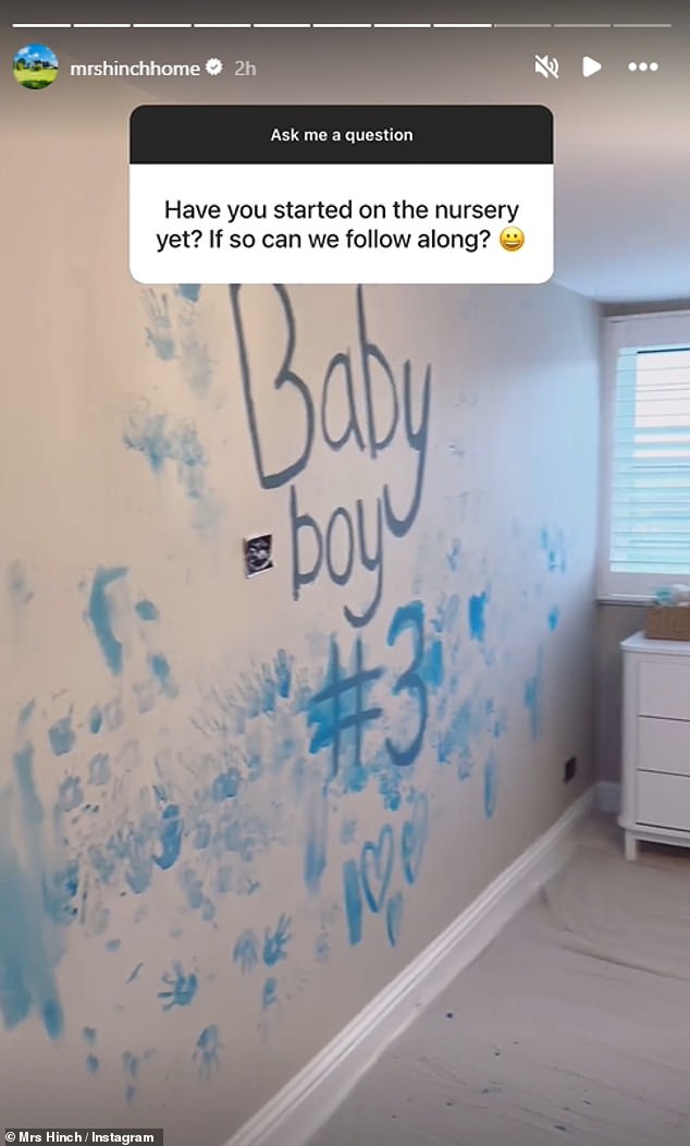 Mrs Hinch was also asked if she had started on the nursery for her third son and shared a photo of the room with 'Baby Boy #3' painted on the wall