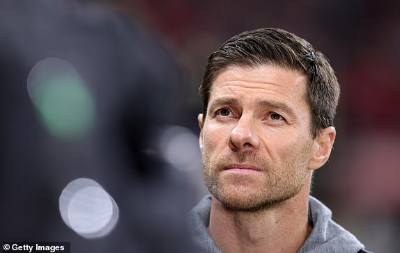 LEVERKUSEN, GERMANY - NOVEMBER 1: Head coach Xabi Alonso of Bayer 04 Leverkusen looks on ahead of the Bundesliga match between Bayer 04 Leverkusen and VfB Stuttgart at BayArena on November 1, 2024 in Leverkusen, Germany. (Photo by Ralf Ibing - firo sportphoto/Getty Images)