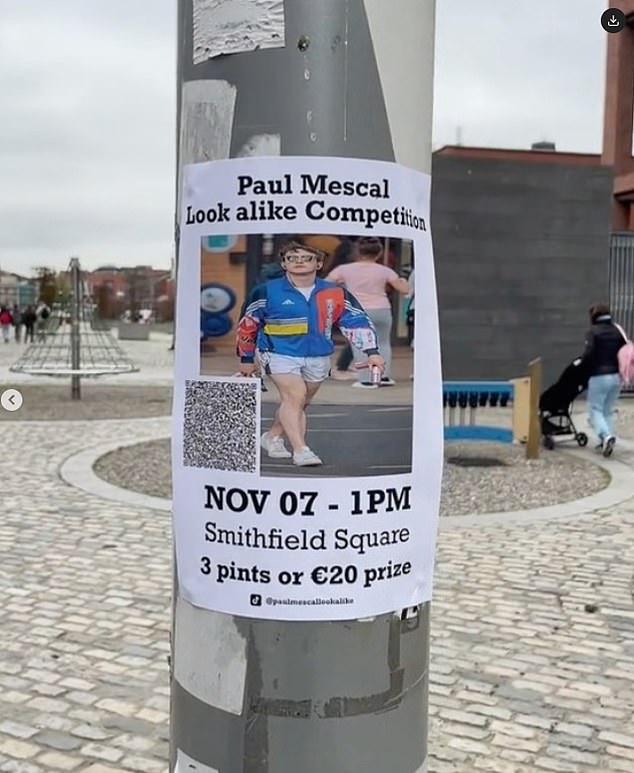 The description read: 'Paul Mescal lookalike competition. November 7 at 1pm. Smithfield Square three pints or 20 euro prize'