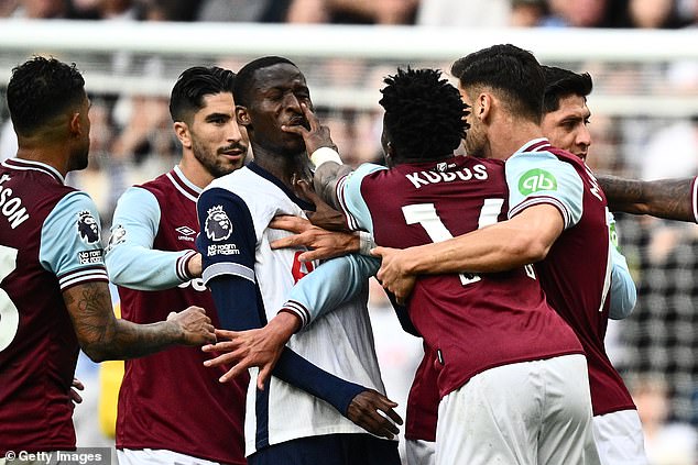 Kudus then grabbed at the face of Pape Matar Sarr in a moment of madness at the Tottenham Hotspur Stadium