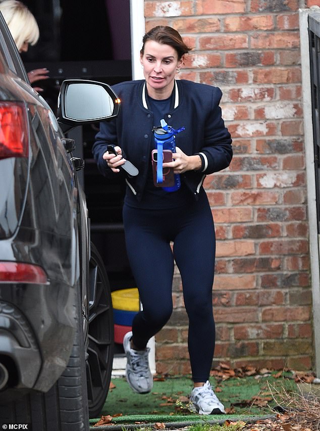 Coleen Rooney cut a casual figure as she left her morning gym session in Alderley Edge, Cheshire on Thursday