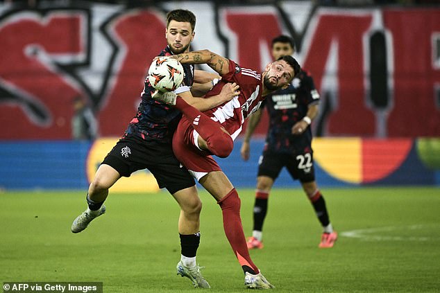 Rangers' Nico Raskin was full of commitment in their Europa League tie against Olympiakos.