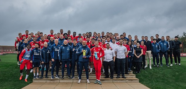 Wood (front centre) and Forest boss Nuno Espirito Santo (front centre left) were named Premier League player and manager of the month for October