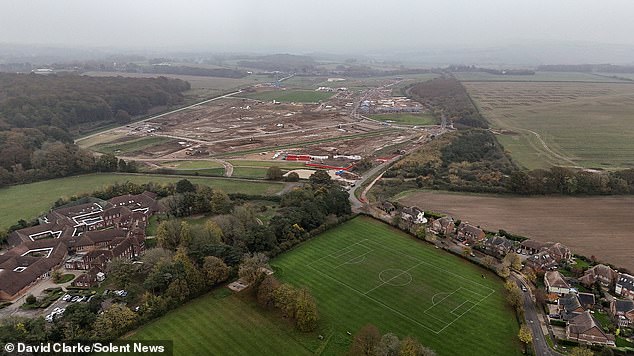 Aerial pictures show how the land has been ripped up as construction takes place