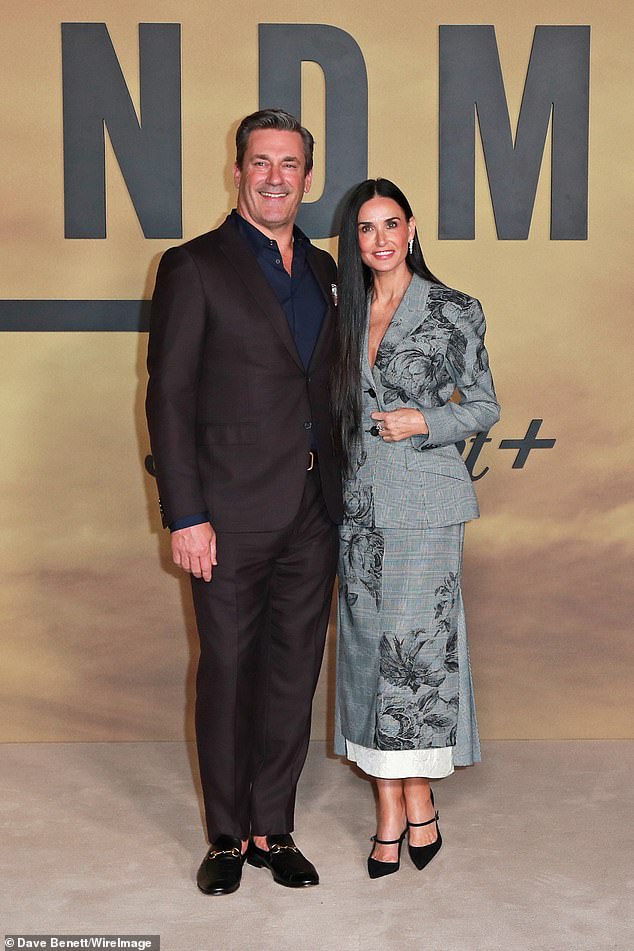 Demi Moore cut a glamorous figure as she attended a screening of Landman alongside her co-star Jon Hamm in London on Friday