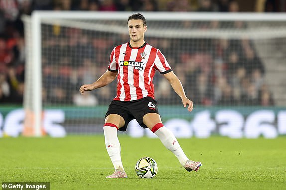 SOUTHAMPTON, ENGLAND - OCTOBER 29: Taylor Harwood-Bellis of Southampton during the Carabao Cup Fourth Round match between Southampton and Stoke City at St Mary's Stadium on October 29, 2024 in Southampton, England. (Photo by Robin Jones/Getty Images)