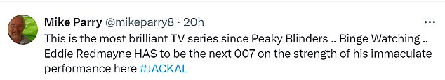 The show has gone down well with viewers who thought Eddie's performance proved he had the potential to be the next James Bond