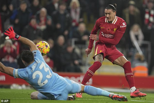 Darwin Nunez opened the scoring for the home side after 20 minutes at Anfield on Saturday