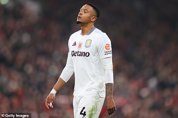 LIVERPOOL, ENGLAND - NOVEMBER 09: Ezri Konsa of Aston Villa looks dejected during the Premier League match between Liverpool FC and Aston Villa FC at Anfield on November 09, 2024 in Liverpool, England. (Photo by James Gill - Danehouse/Getty Images)