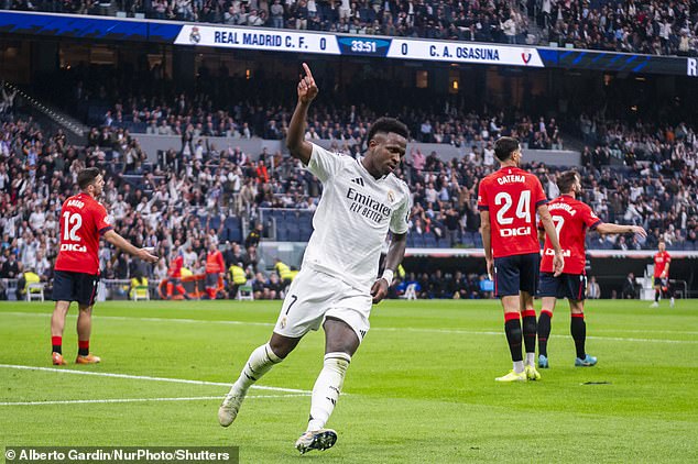 Madrid beat Osasuna 4-0 after Vini Jr scored three goals - in the 34th, 61st and 69th minutes