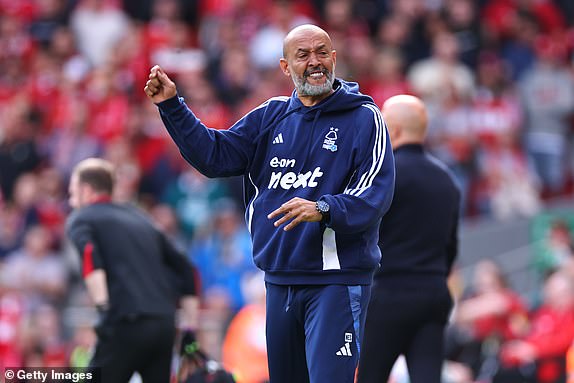 LIVERPOOL, ENGLAND - SEPTEMBER 14: Nuno EspÃ­rito Santo the head coach / manager of Nottingham Forest reacts during the Premier League match between Liverpool FC and Nottingham Forest FC at Anfield on September 14, 2024 in Liverpool, England. (Photo by Robbie Jay Barratt - AMA/Getty Images)