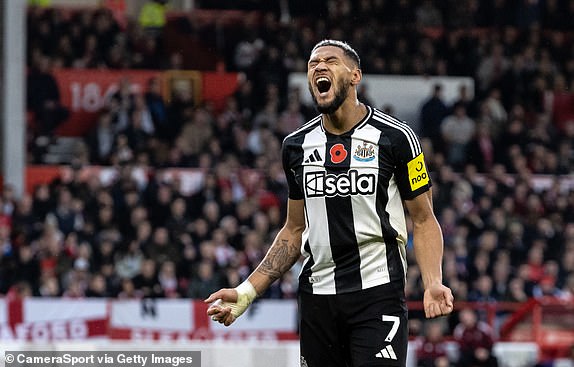 NOTTINGHAM, ENGLAND - NOVEMBER 10: Newcastle United's Joelinton celebrates scoring his side's second goal during the Premier League match between Nottingham Forest FC and Newcastle United FC at City Ground on November 10, 2024 in Nottingham, England. (Photo by Andrew Kearns - CameraSport via Getty Images)