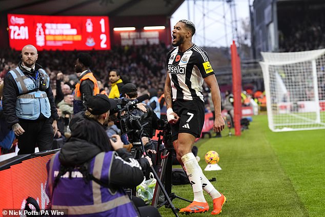 Joelinton curled the ball into the far corner from the edge of the area to put the Magpies ahead