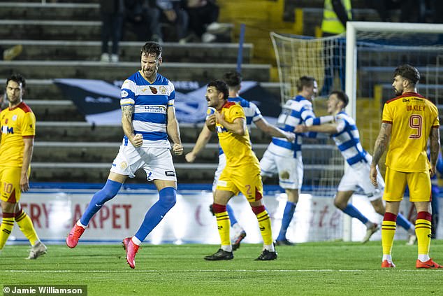 Kirk Broadfoot celebrates after helping set up Morton's goal for Iain Wilson