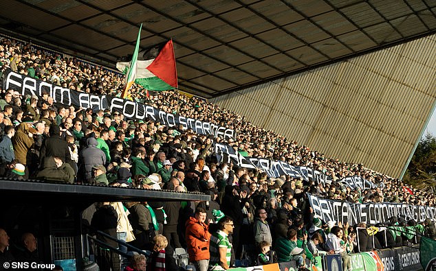 A large banner decrying 'genocide in Gaza' was also held aloft before kick-off at Rugby Park