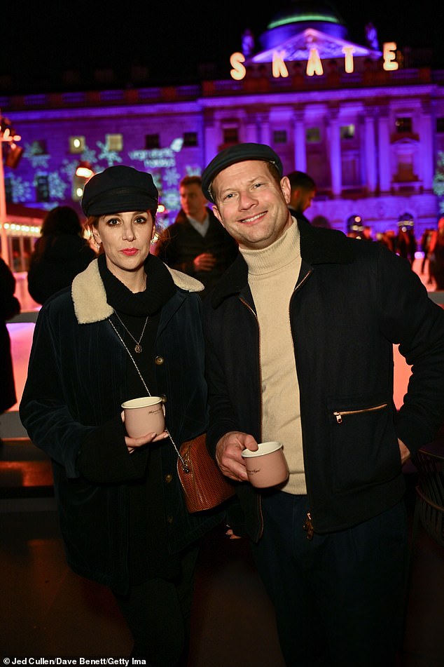 The couple enjoyed a warm drink after hitting the ice