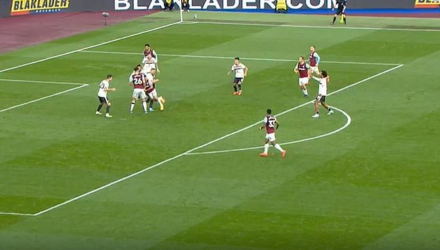 The incident sees defender Matthijs de Ligt challenge for the ball with striker Danny Ings