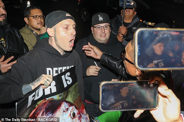 Pharrell was faced by angry protestors outside the Chateau Marmont