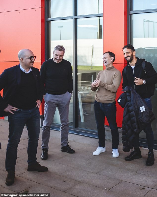 Amorim hailed United CEO Omar Berrada (left), technical director Jason Wilcox (second from left), and sporting director Dan Ashworth (second from right) for bringing him to the club