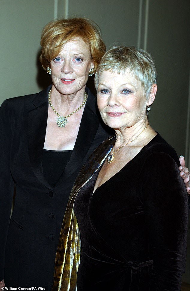 Judi choked up on stage at the Cheltenham Literature Festival after she was asked about her late friends Maggie and Barbara Leigh-Hunt (pictured in 2001)